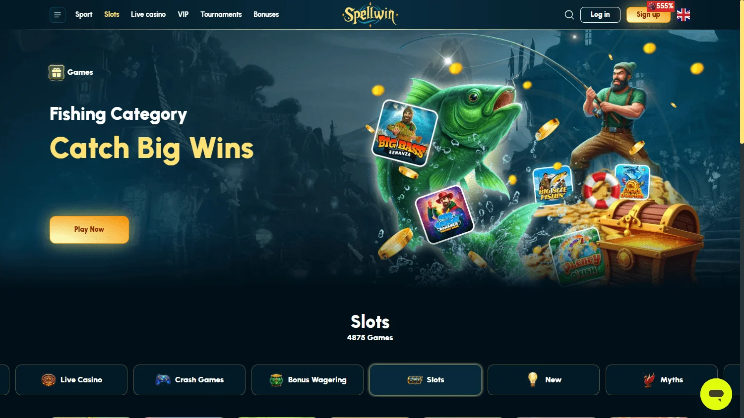 Spellwin Casino games selection on desktop