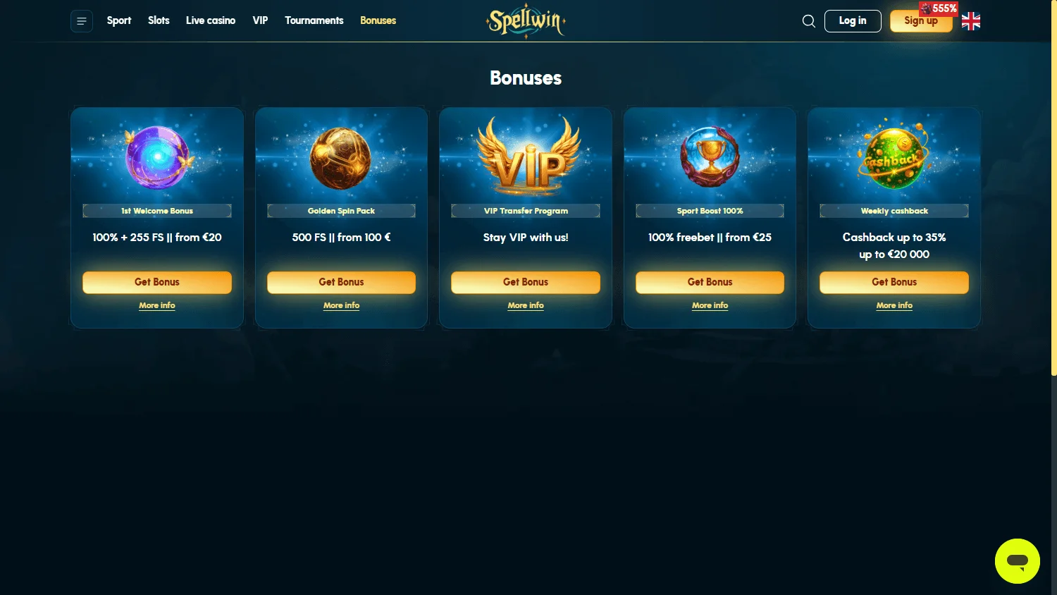 Spellwin Casino promotions and rewards on desktop